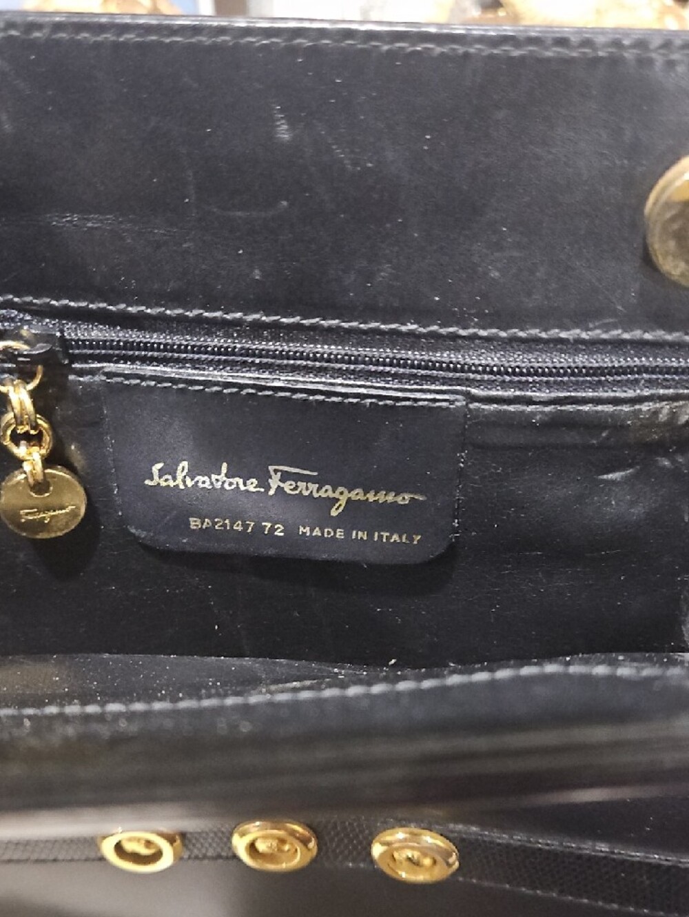 Vintage Salvatore Ferragamo Leather Black Shoulder Bag w/Gold Hardware & COA - Picture 10 of 16